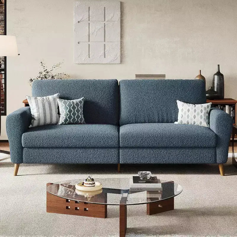 3 Seater Sofa with Wide Armrests, Wood Legs, Deep Seats, Mid-Century Modern Loveseat Sofa for Small Spaces, Easy Assembly