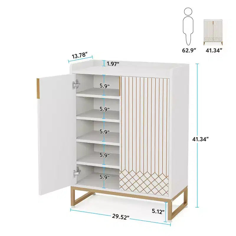 Modern Shoe Cabinet with Doors, 5-Tier Modern Shoe Rack Organizer