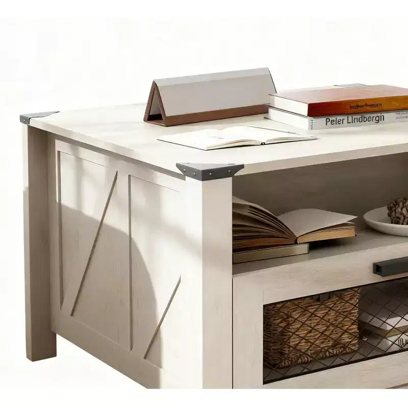 Industrial Coffee Table with Drawer and Open Shelf