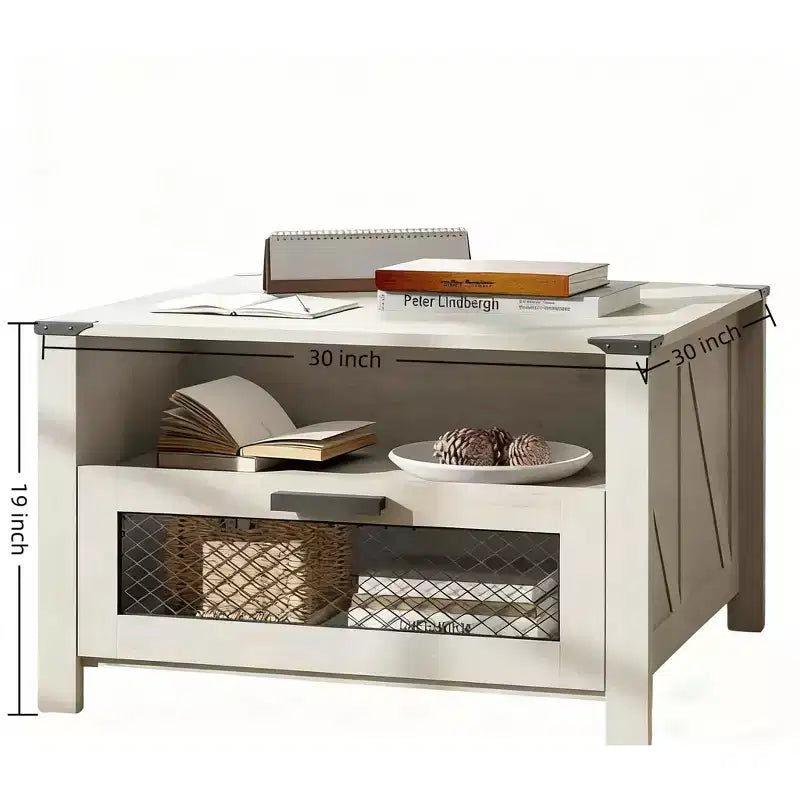 Industrial Coffee Table with Drawer and Open Shelf