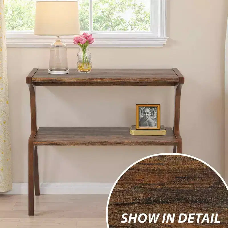 Solid Wood End Table, 2-Tier Sofa Side Table with Storage Shelf