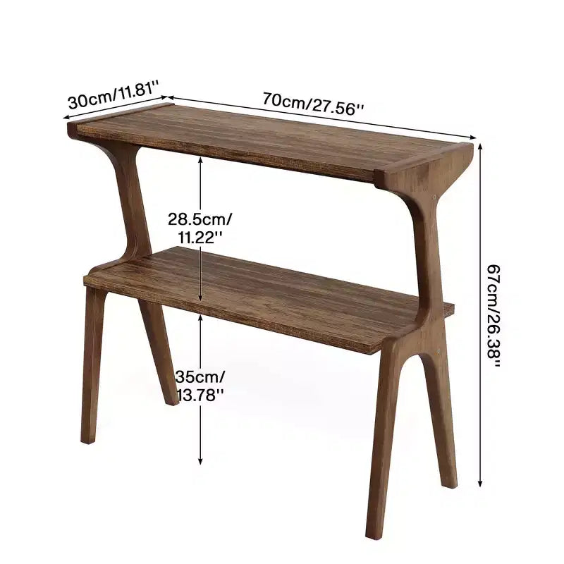 Solid Wood End Table, 2-Tier Sofa Side Table with Storage Shelf