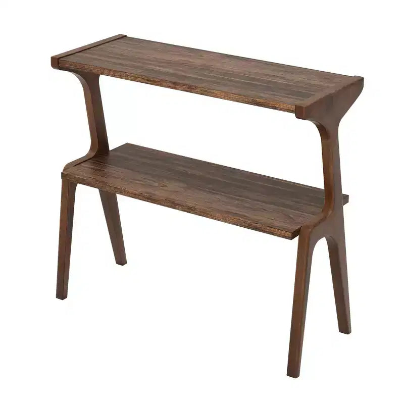 Solid Wood End Table, 2-Tier Sofa Side Table with Storage Shelf