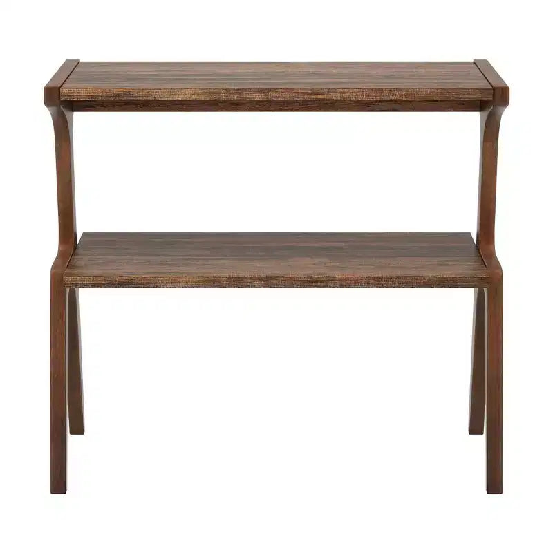 Solid Wood End Table, 2-Tier Sofa Side Table with Storage Shelf