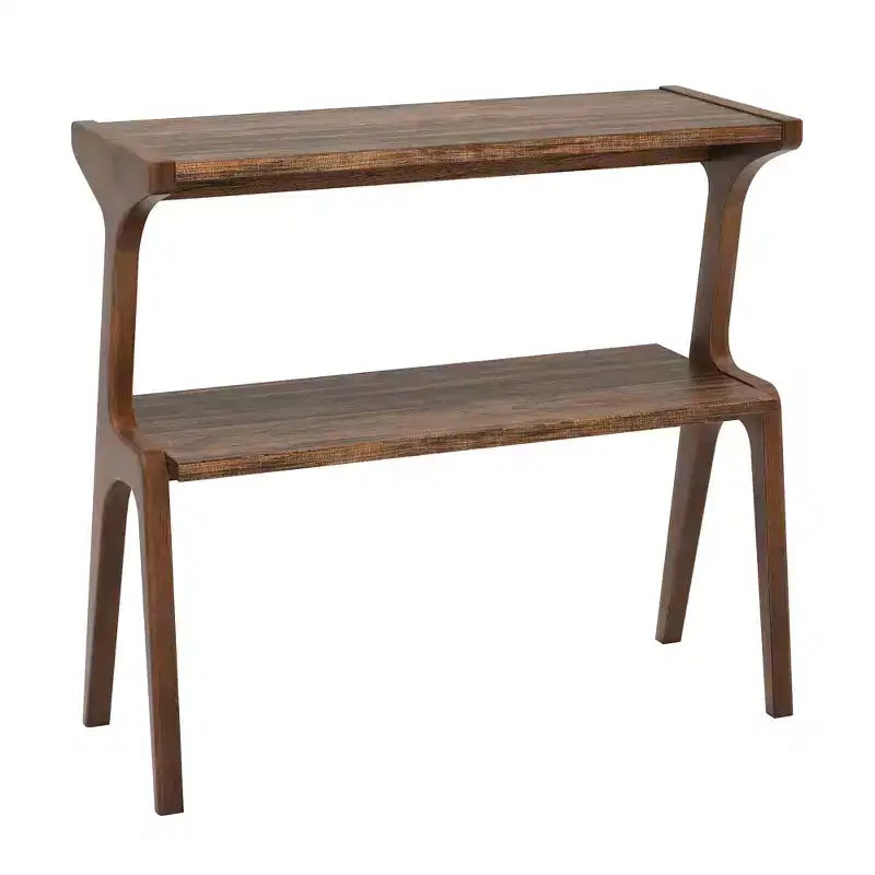 Solid Wood End Table, 2-Tier Sofa Side Table with Storage Shelf