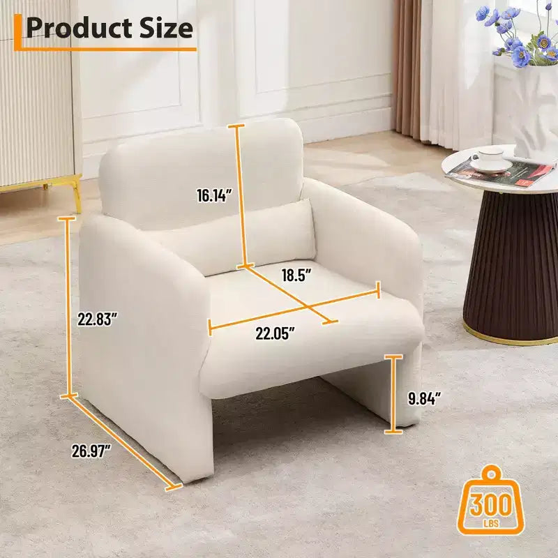 Chenille Accent Chair with Arms & Waist Pillow – Single Sofa for Living Room, Bedroom, Office or Apartment