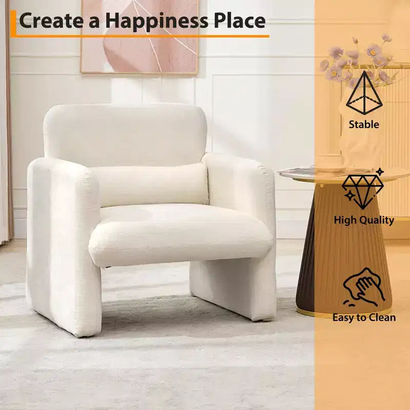 Chenille Accent Chair with Arms & Waist Pillow – Single Sofa for Living Room, Bedroom, Office or Apartment