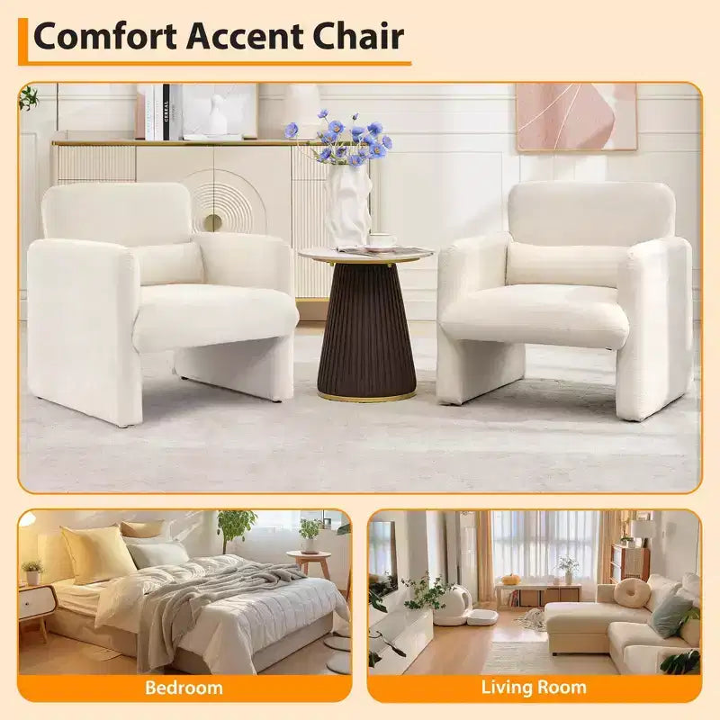Chenille Accent Chair with Arms & Waist Pillow – Single Sofa for Living Room, Bedroom, Office or Apartment