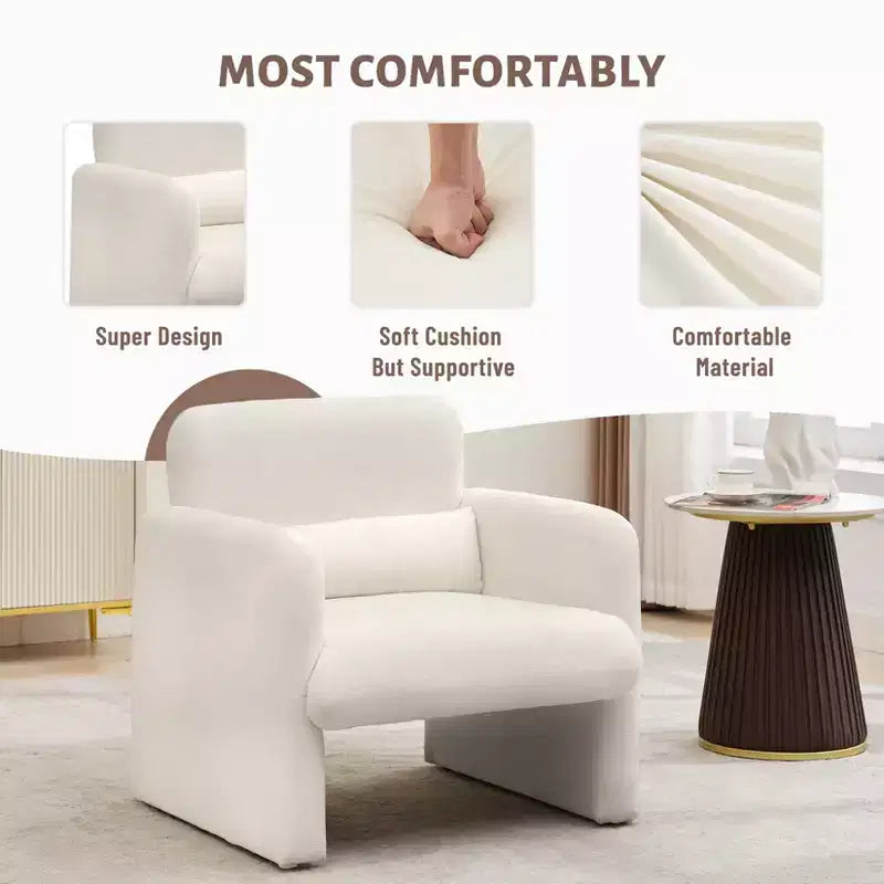 Chenille Accent Chair with Arms & Waist Pillow – Single Sofa for Living Room, Bedroom, Office or Apartment