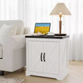 Farmhouse End Table - 24 White Farmhouse End Table with Barn Door, Rustic Wood,Side Table for Bedroom Living Room
