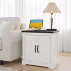 Farmhouse End Table - 24 White Farmhouse End Table with Barn Door, Rustic Wood,Side Table for Bedroom Living Room