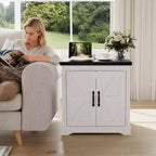 Table d'appoint avec porte coulissante style grange - Table de chevet/d'appoint blanche de 24" pour chambre et salon