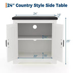 Table d'appoint avec porte coulissante style grange - Table de chevet/d'appoint blanche de 24" pour chambre et salon