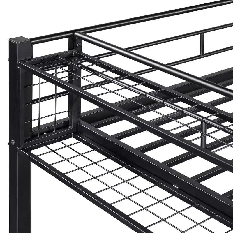 Twin Size Metal Loft Bed with Storage Shelf and Staircase