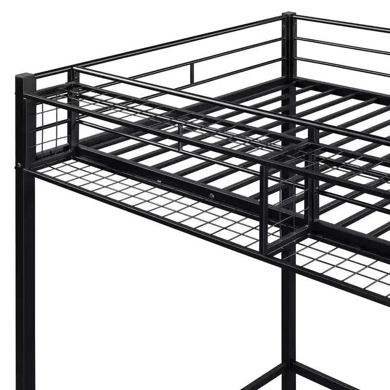 Twin Size Metal Loft Bed with Storage Shelf and Staircase