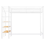 Lit mezzanine double en métal avec étagère de rangement et escalier