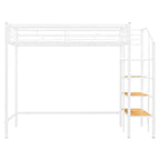 Lit mezzanine double en métal avec étagère de rangement et escalier