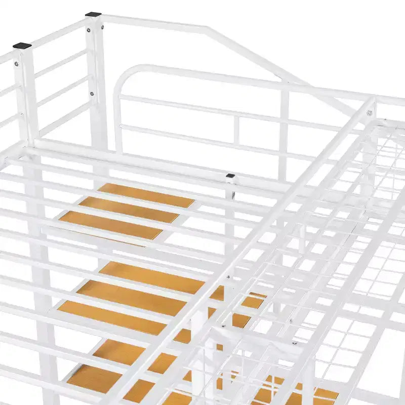 Twin Size Metal Loft Bed with Storage Shelf and Staircase