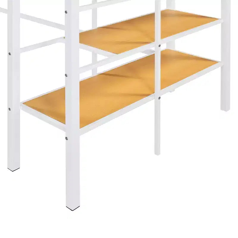Twin Size Metal Loft Bed with Storage Shelf and Staircase