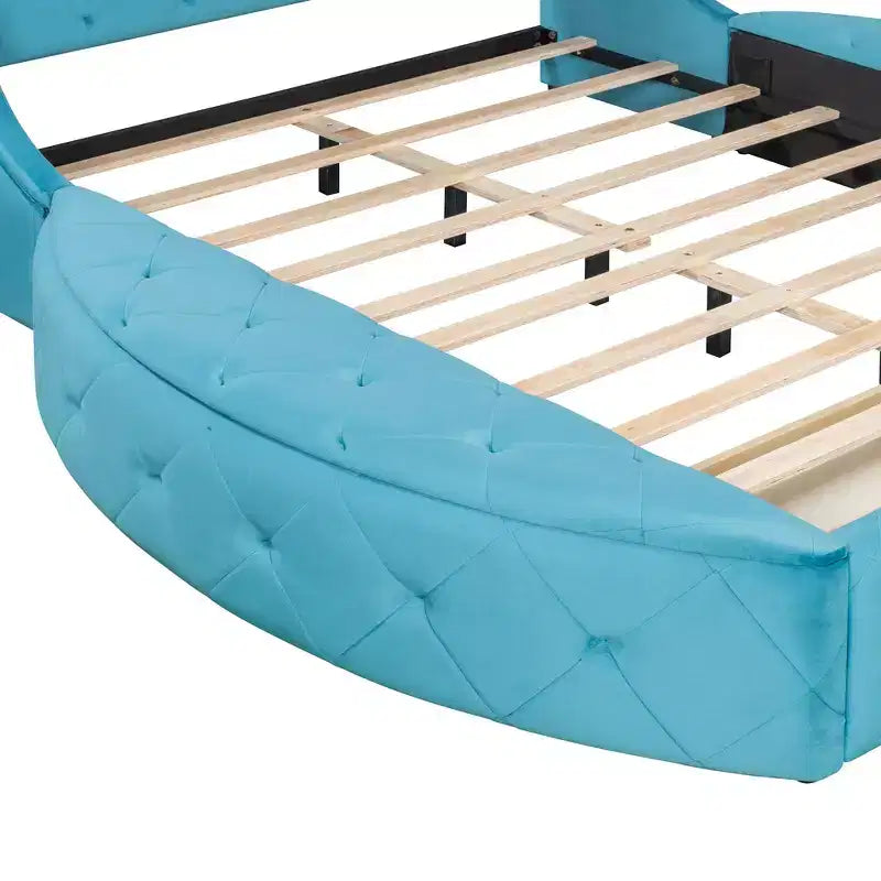 Velvet Upholstered Platform Bed with Wingback Headboard, Drawer and Storage Bench