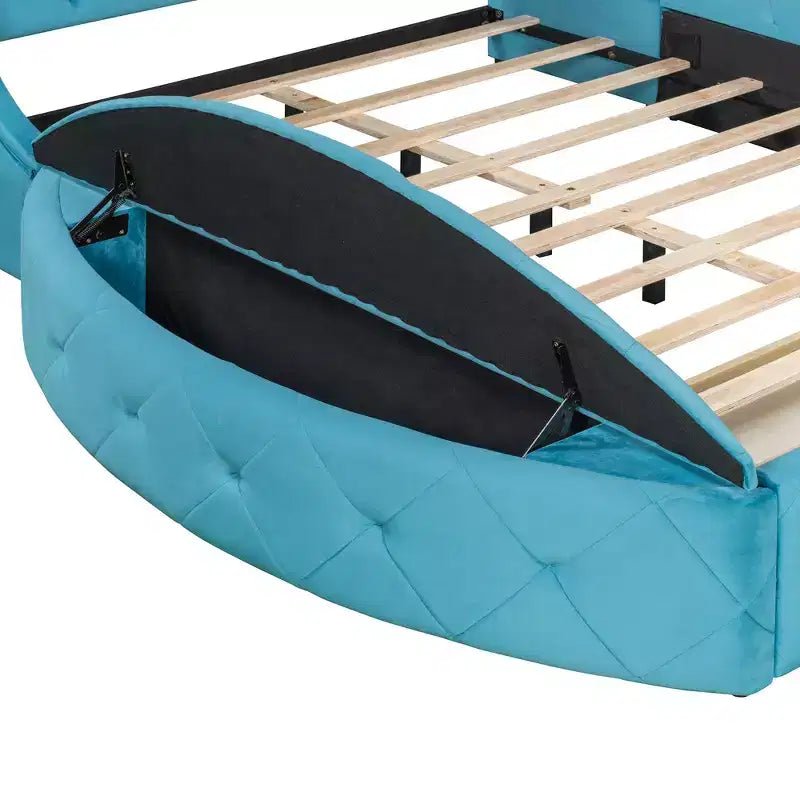 Velvet Upholstered Platform Bed with Wingback Headboard, Drawer and Storage Bench