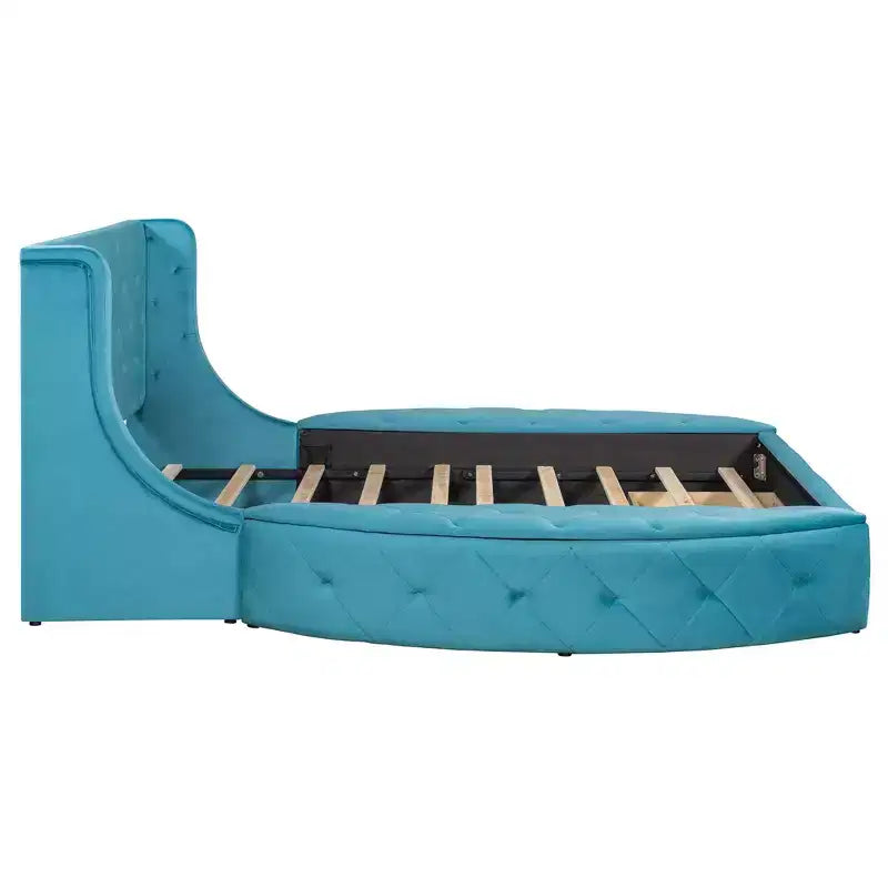 Velvet Upholstered Platform Bed with Wingback Headboard, Drawer and Storage Bench