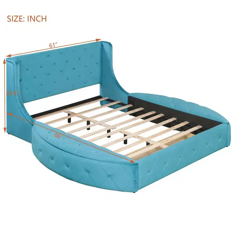 Velvet Upholstered Platform Bed with Wingback Headboard, Drawer and Storage Bench