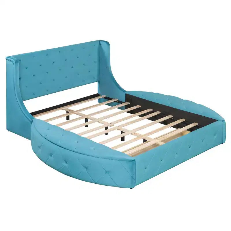 Velvet Upholstered Platform Bed with Wingback Headboard, Drawer and Storage Bench