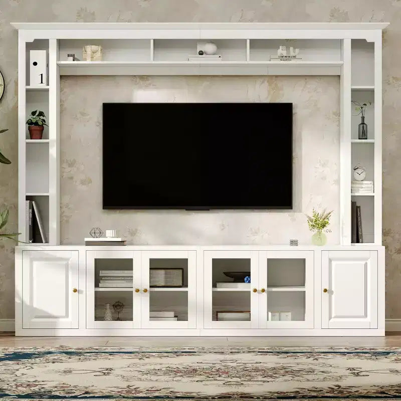 Modern Entertainment Center Wall Unit with Bookshelves and Adjustable Shelves