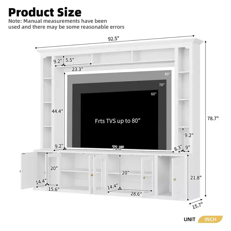 Modern Entertainment Center Wall Unit with Bookshelves and Adjustable Shelves