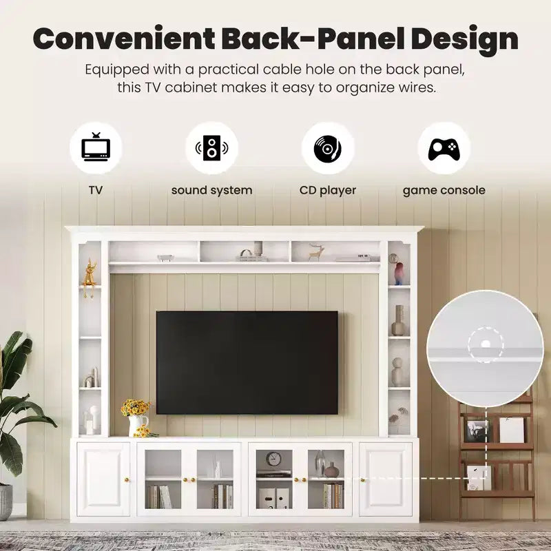 Modern Entertainment Center Wall Unit with Bookshelves and Adjustable Shelves
