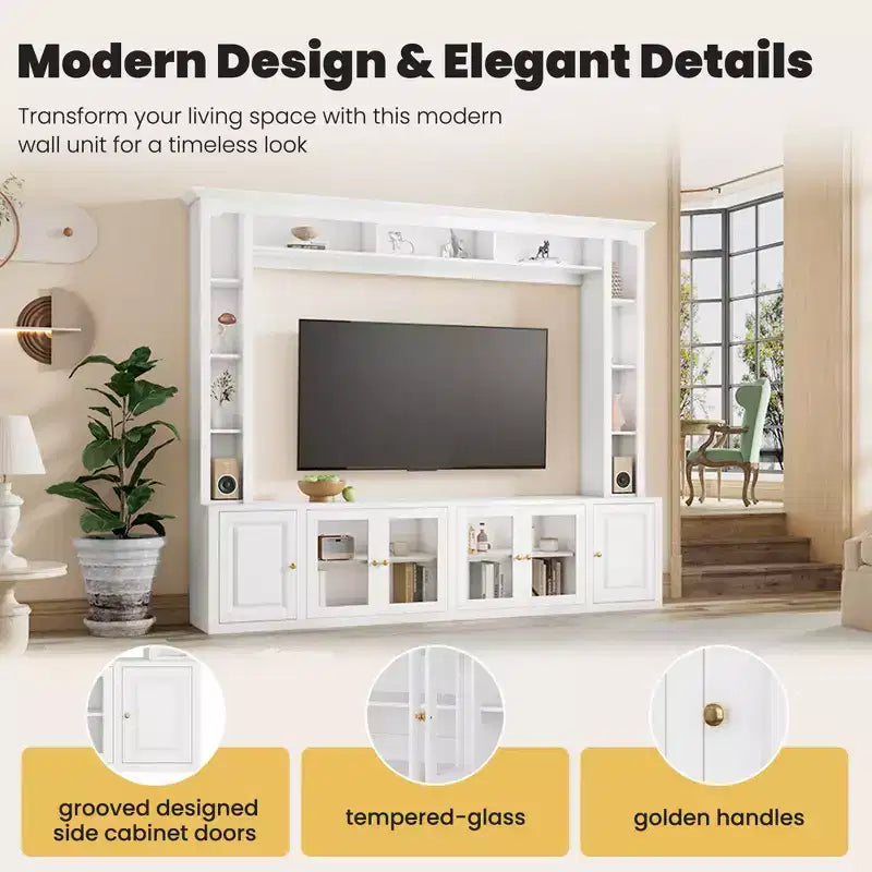 Modern Entertainment Center Wall Unit with Bookshelves and Adjustable Shelves