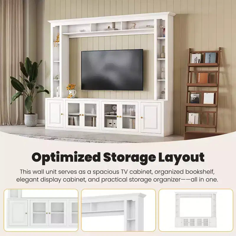 Modern Entertainment Center Wall Unit with Bookshelves and Adjustable Shelves