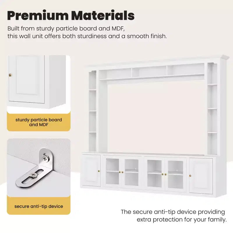 Modern Entertainment Center Wall Unit with Bookshelves and Adjustable Shelves