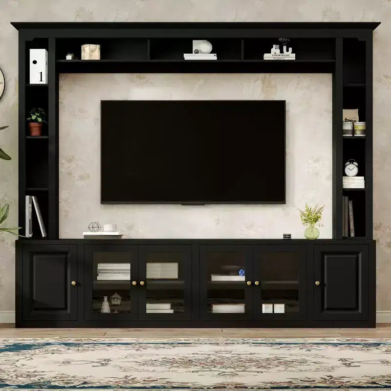 Modern Entertainment Center Wall Unit with Bookshelves and Adjustable Shelves