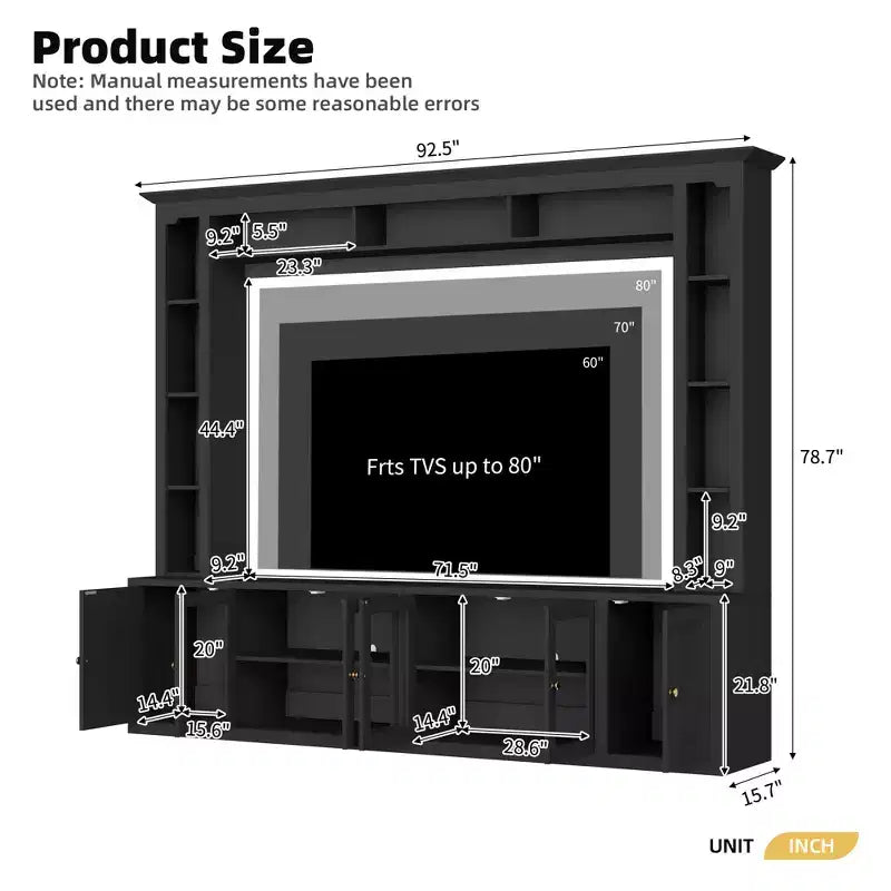 Modern Entertainment Center Wall Unit with Bookshelves and Adjustable Shelves