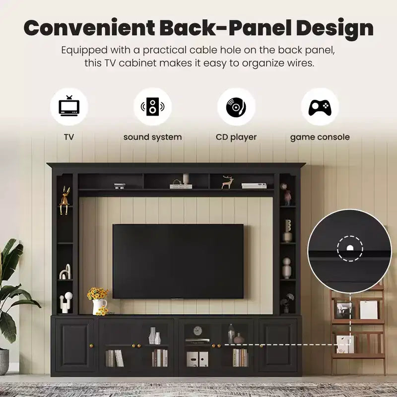 Modern Entertainment Center Wall Unit with Bookshelves and Adjustable Shelves