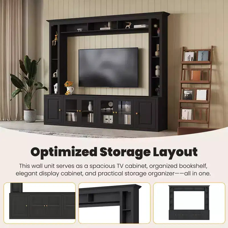 Modern Entertainment Center Wall Unit with Bookshelves and Adjustable Shelves