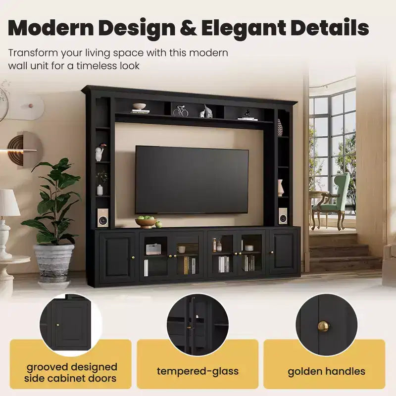 Modern Entertainment Center Wall Unit with Bookshelves and Adjustable Shelves
