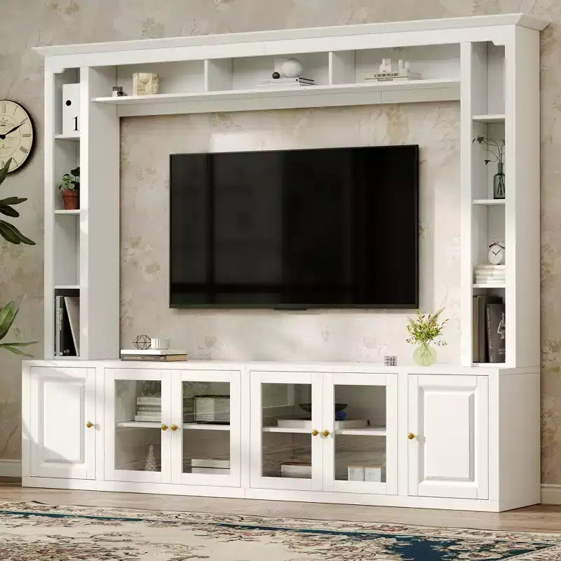 Modern Entertainment Center Wall Unit with Bookshelves and Adjustable Shelves