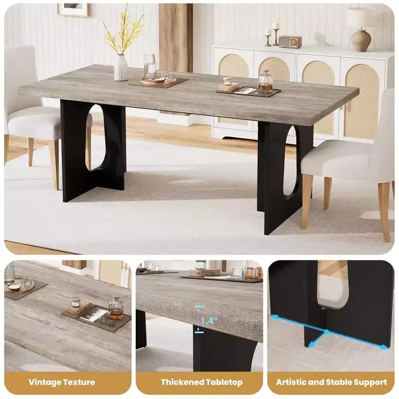 Long Dining Table for 6-10 People - Modern Rectangular Kitchen & Conference Table