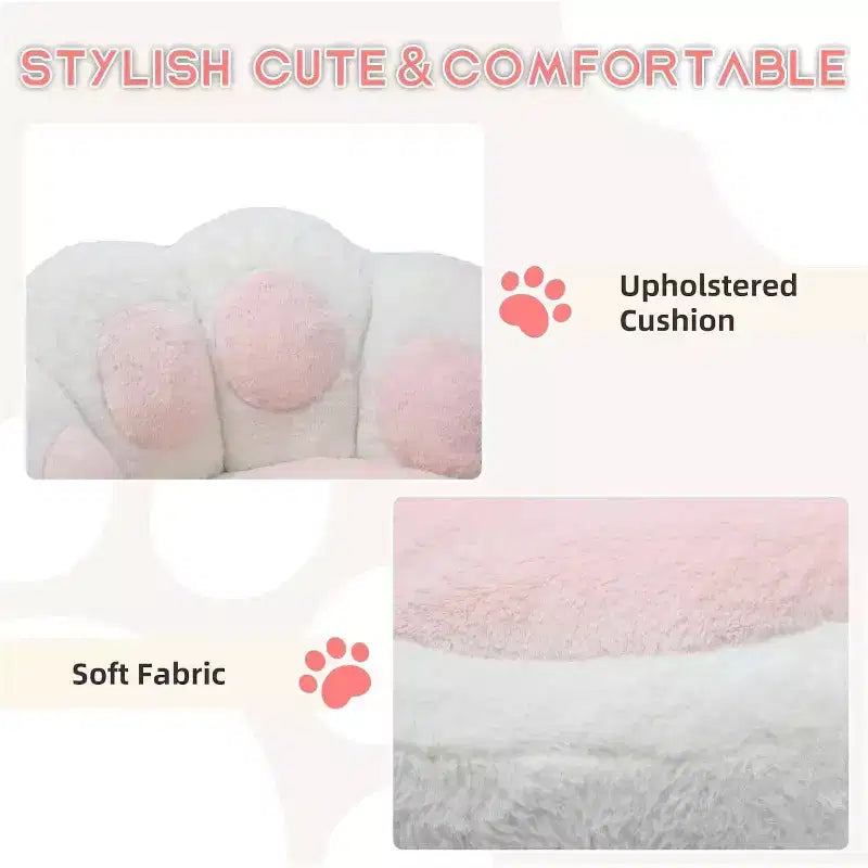 Cat Paw Vanity Chair - Cute Armless Desk Chair with Wheels, 360 Rotating Teddy Fabric Computer Chair for Kids Room, Office & Bedroom