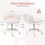 Chaise de bureau patte de chat - Chaise de bureau mignonne sans accoudoirs avec roulettes, chaise d'ordinateur en tissu peluche rotative à 360° pour chambre d'enfant, bureau et chambre à coucher