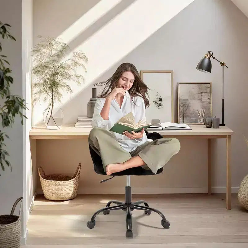 Cat Paw Vanity Chair - Cute Armless Desk Chair with Wheels, 360 Rotating Teddy Fabric Computer Chair for Kids Room, Office & Bedroom
