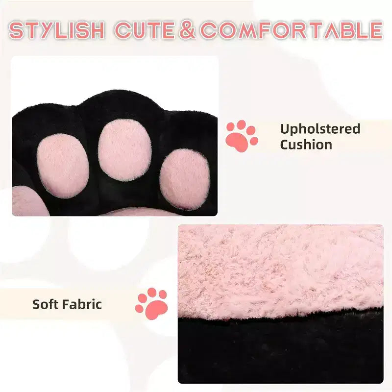 Cat Paw Vanity Chair - Cute Armless Desk Chair with Wheels, 360 Rotating Teddy Fabric Computer Chair for Kids Room, Office & Bedroom
