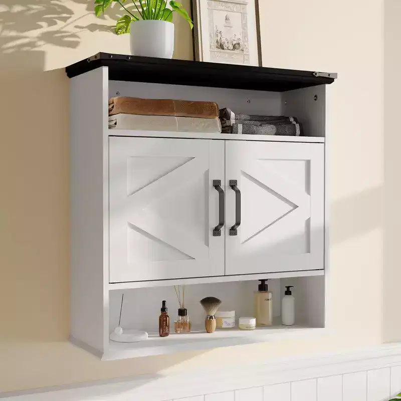23.6" Bathroom Wall Cabinet with Barn Doors & Adjustable Shelves – Wall Mounted Storage