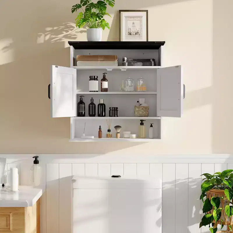 23.6" Bathroom Wall Cabinet with Barn Doors & Adjustable Shelves – Wall Mounted Storage
