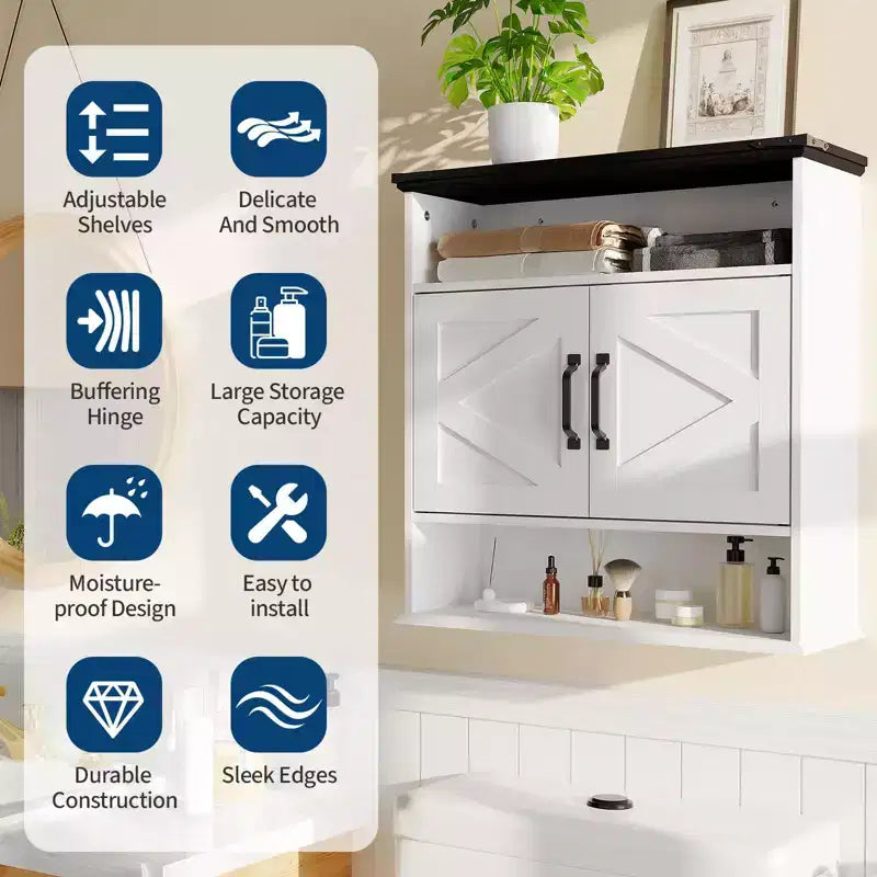 23.6" Bathroom Wall Cabinet with Barn Doors & Adjustable Shelves – Wall Mounted Storage