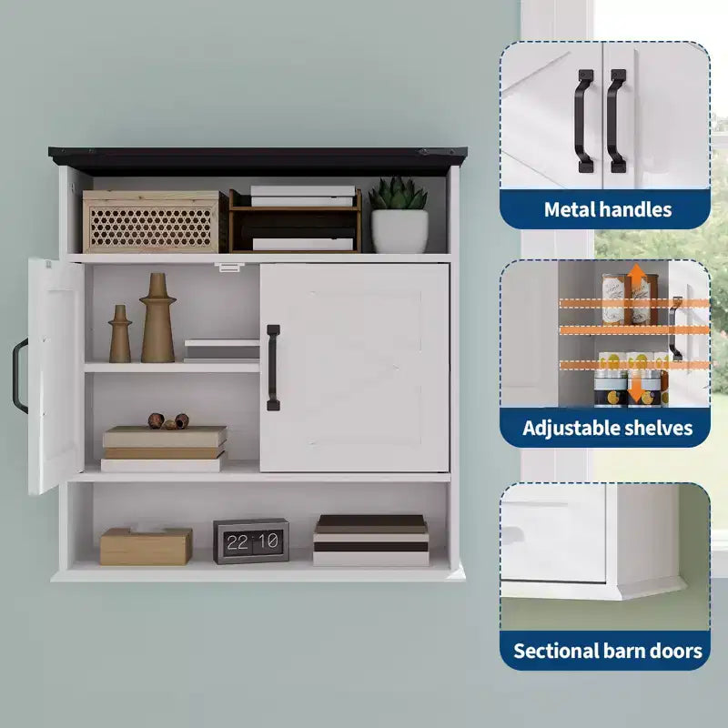 23.6" Bathroom Wall Cabinet with Barn Doors & Adjustable Shelves – Wall Mounted Storage