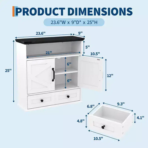 23.6" Bathroom Wall Cabinet with Barn Doors & Adjustable Shelves – Wall Mounted Storage